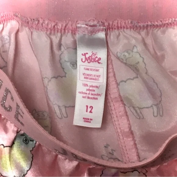 Justice Kids Pink Satin Shorts Rainbow Blue Yellow Sleeping Llama Pajama Bottoms - Picture 5 of 6